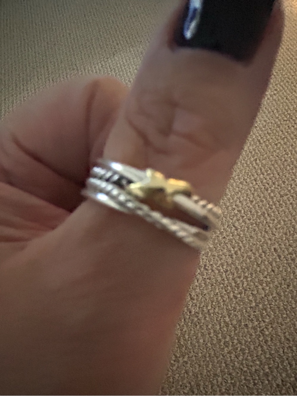David Yurman Sterling Silver cable Ring with Gold x  Accent - Silver and Gold